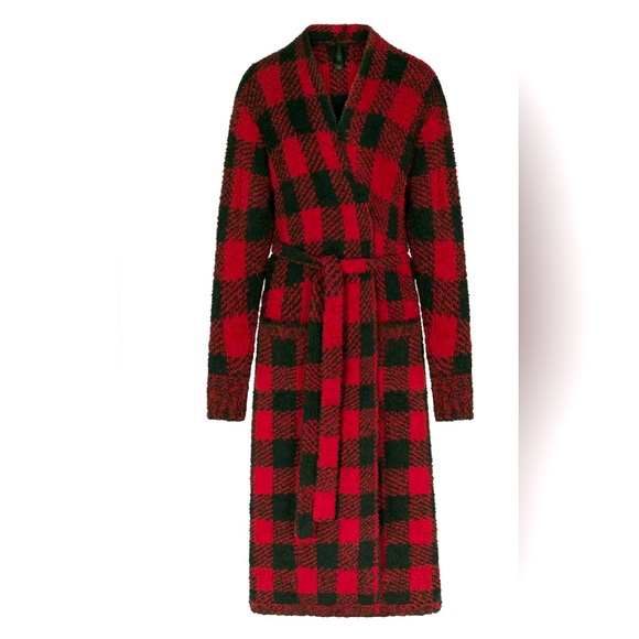 NWT: SKIMS RED & BLACK BUFFALO PLAID COZY KNIT ROBE SIZE S/M - Picture 5 of 6